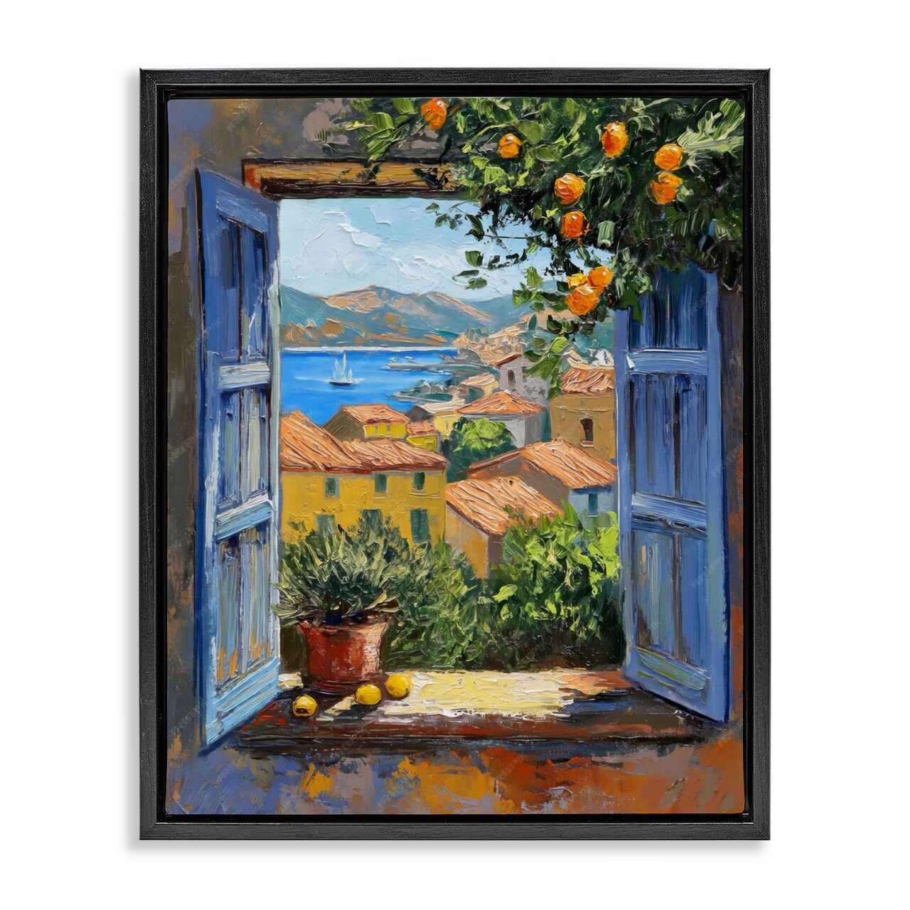 Stupell Industries Mediterranean Window View Floater Framed Canvas Wall Art Design by LSR Design Studio